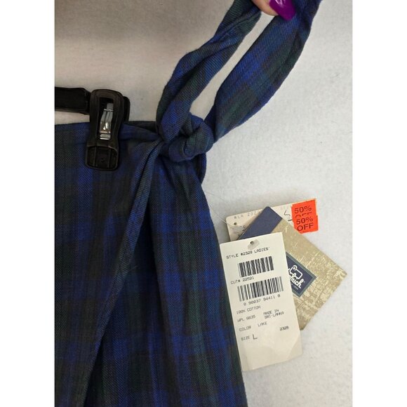 90s Woolrich Wrap Kilt Skirt L Cotton Tartan Plaid Tie Waist Vintage Deadstock - Picture 2 of 8